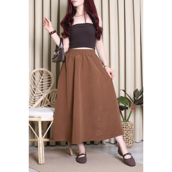 Cepli Dokuma Modal Paraşüt Etek Kahve - 71404.1837.