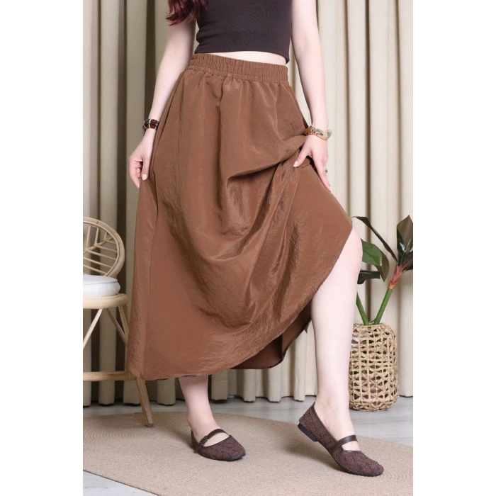 Cepli Dokuma Modal Paraşüt Etek Kahve - 71404.1837.