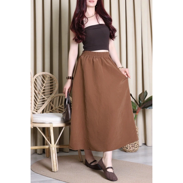 Cepli Dokuma Modal Paraşüt Etek Kahve - 71404.1837.