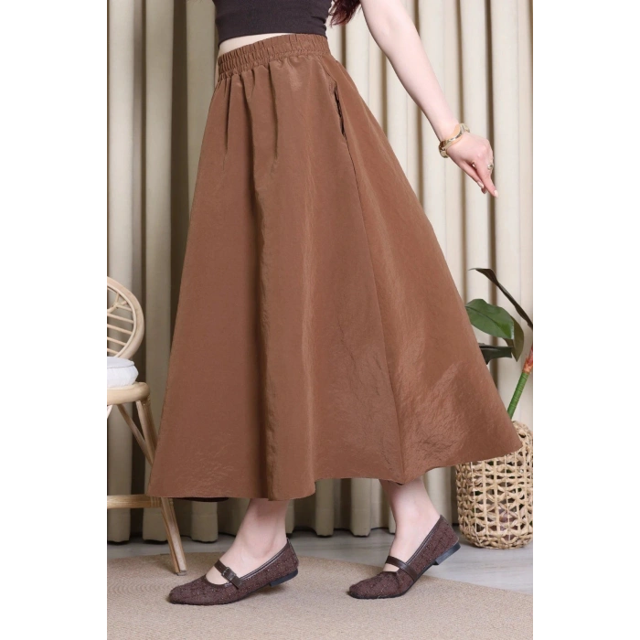 Cepli Dokuma Modal Paraşüt Etek Kahve - 71404.1837.