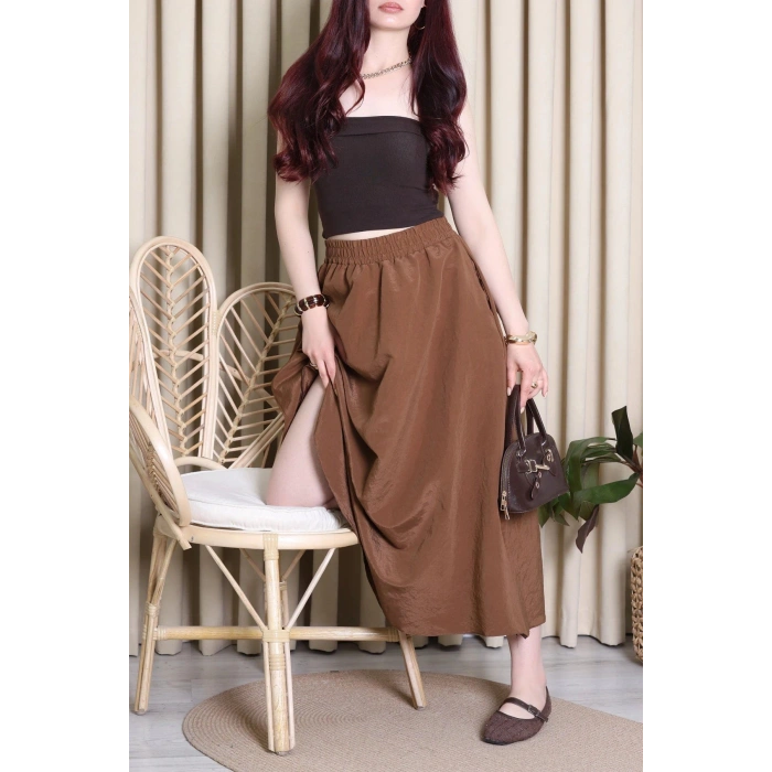 Cepli Dokuma Modal Paraşüt Etek Kahve - 71404.1837.