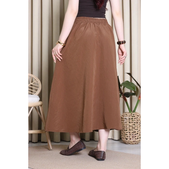 Cepli Dokuma Modal Paraşüt Etek Kahve - 71404.1837.