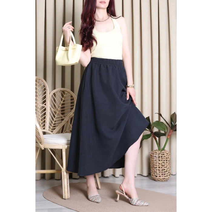 Cepli Dokuma Modal Paraşüt Etek Siyah - 71404.1837.