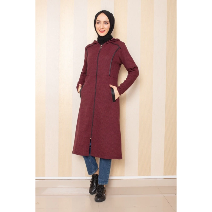 Cepli Kapşonlu Tesettür Kap Bordo