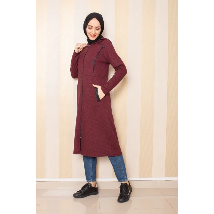 Cepli Kapşonlu Tesettür Kap Bordo