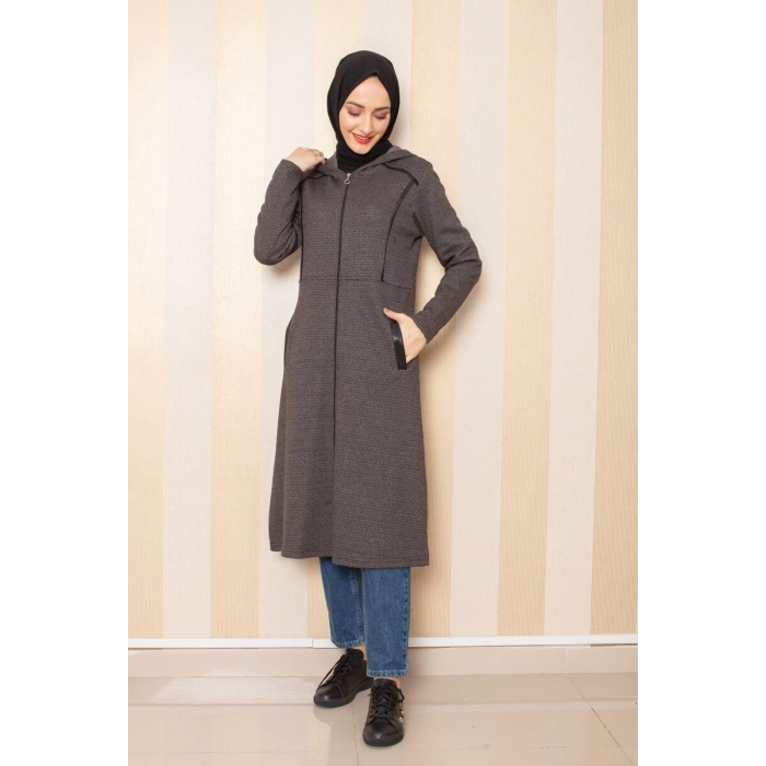 Cepli Kapşonlu Tesettür Kap Kahve