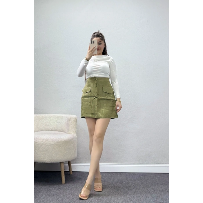 Cepli Saten Mini Etek Haki - 40908.444.