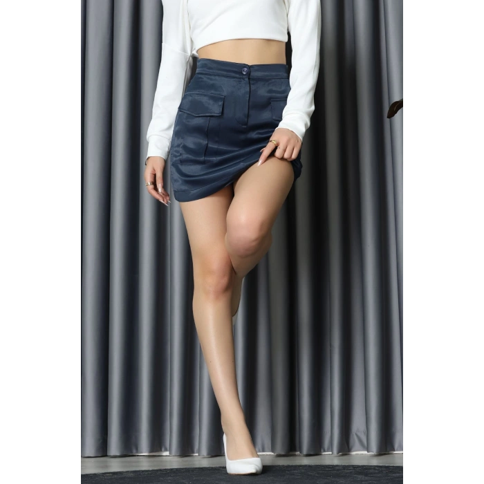 Cepli Saten Mini Etek Lacivert - 40908.444.