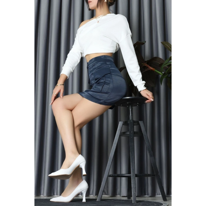 Cepli Saten Mini Etek Lacivert - 40908.444.