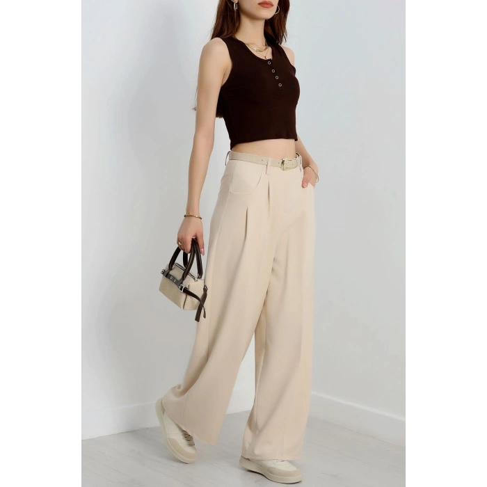 Cepten Pileli Palazzo Pantolon Bej - 90113.1397.