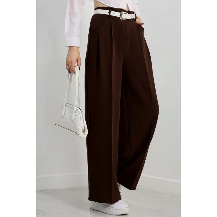 Cepten Pileli Palazzo Pantolon Koyukahve - 90113.1397.