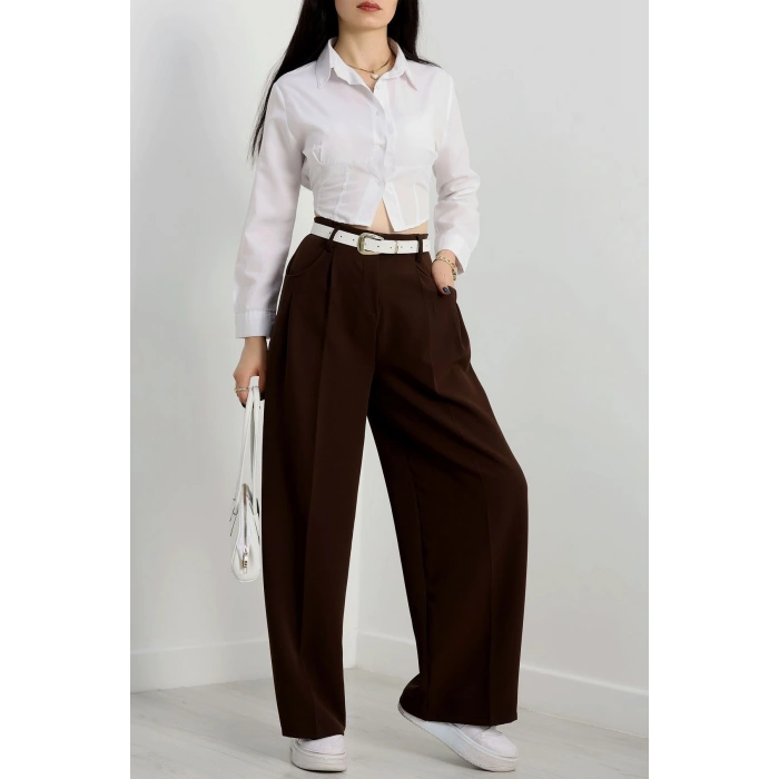 Cepten Pileli Palazzo Pantolon Koyukahve - 90113.1397.