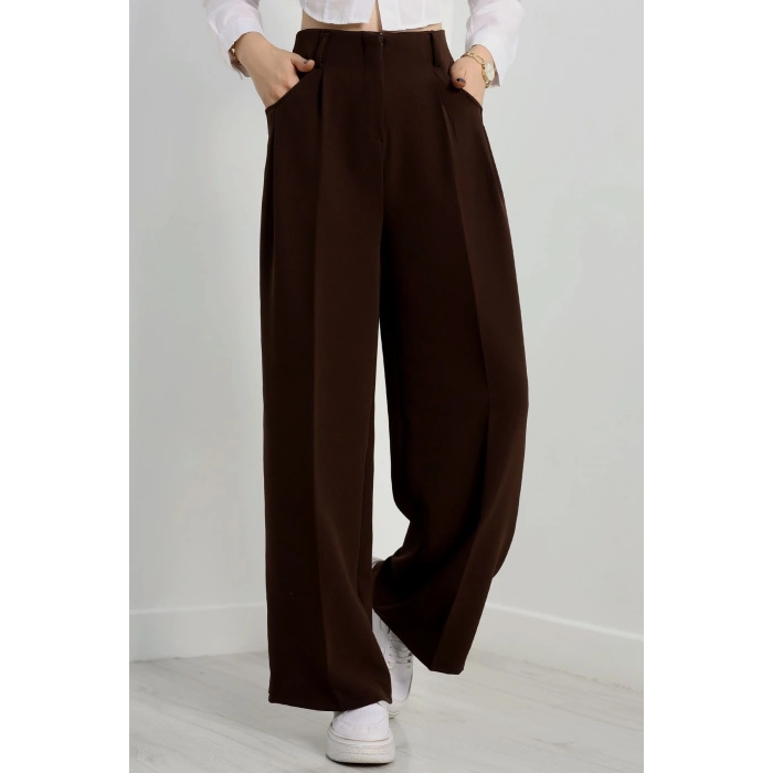 Cepten Pileli Palazzo Pantolon Koyukahve - 90113.1397.