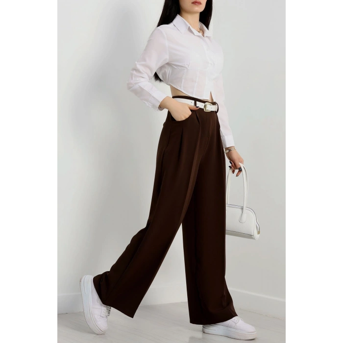 Cepten Pileli Palazzo Pantolon Koyukahve - 90113.1397.