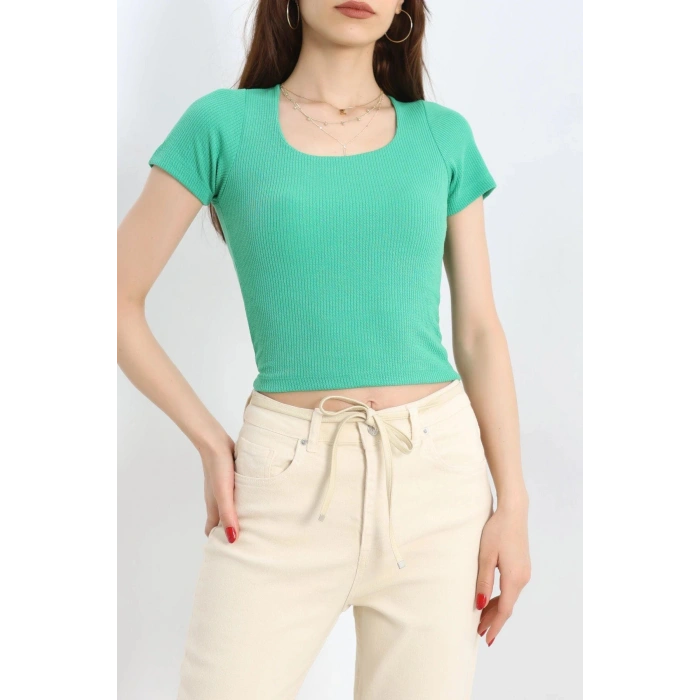 Çerçeve Yaka Crop Body Yeşil - 70538.1388.