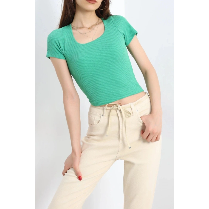 Çerçeve Yaka Crop Body Yeşil - 70538.1388.