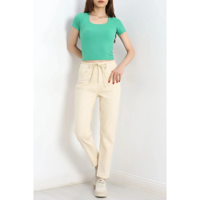 Çerçeve Yaka Crop Body Yeşil - 70538.1388.