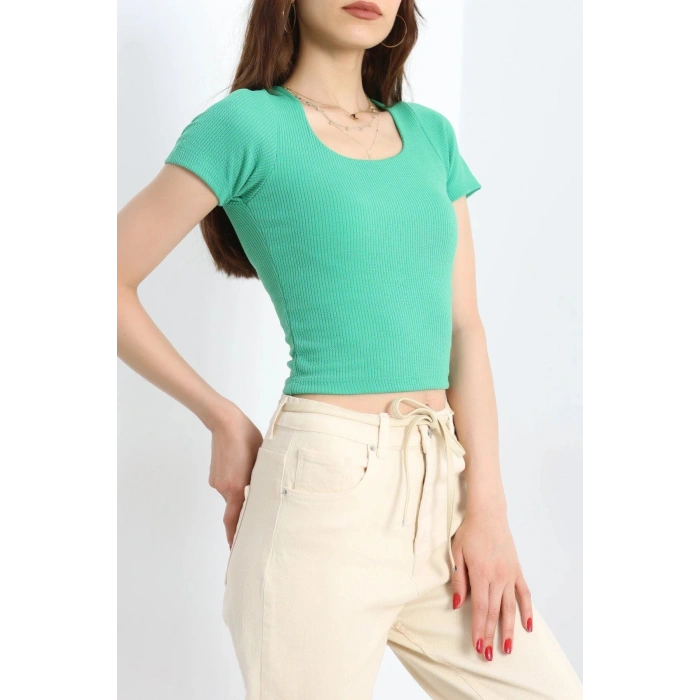 Çerçeve Yaka Crop Body Yeşil - 70538.1388.