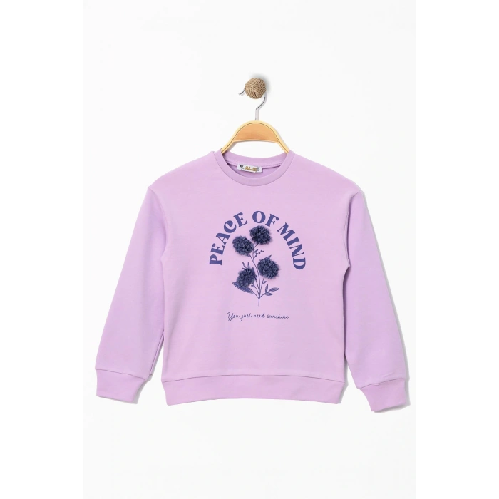 Çiçek Baskılı 8-12 Yaş Çocuk Sweatshirt Lila - 724869.1576.
