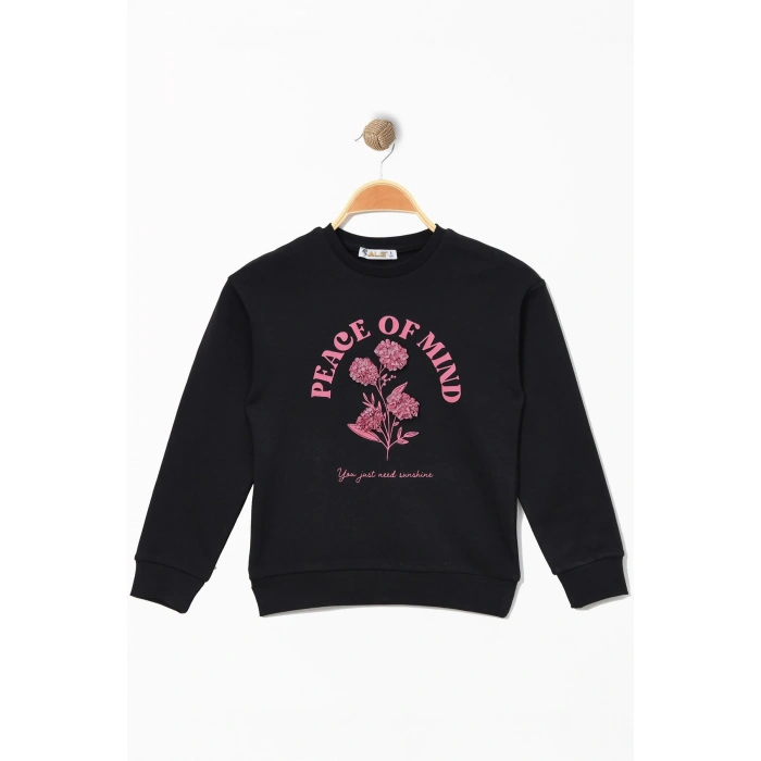 Çiçek Baskılı 8-12 Yaş Çocuk Sweatshirt Siyah - 724869.1576.