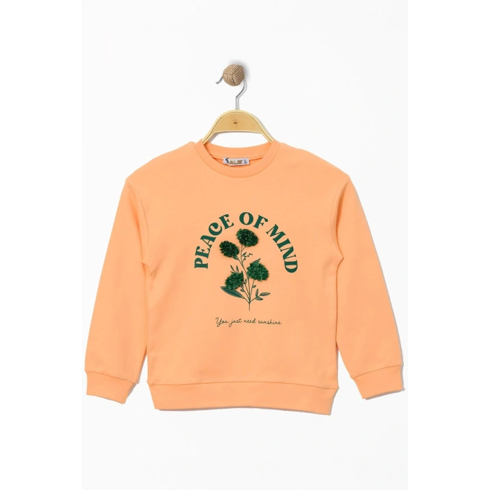 Çiçek Baskılı 8-12 Yaş Çocuk Sweatshirt Turuncu - 724869.1576.