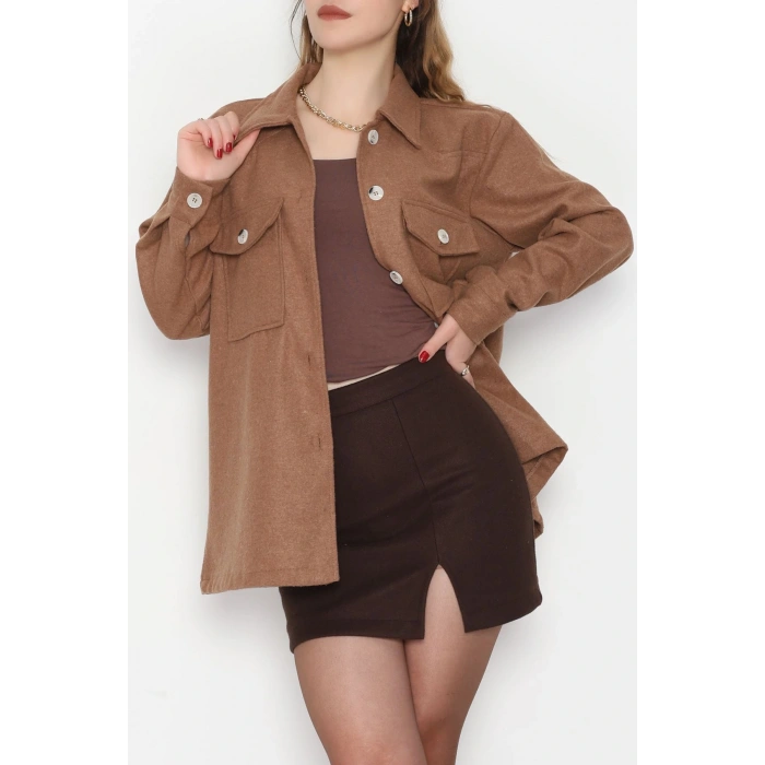 Çift Cepli Kuşaklı Tunik Gömlek Taba - 70991.1775.