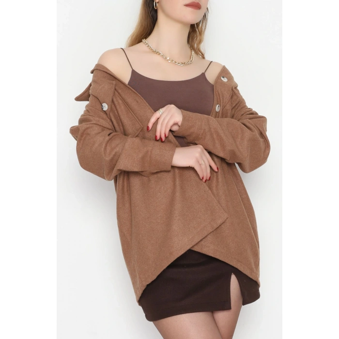 Çift Cepli Kuşaklı Tunik Gömlek Taba - 70991.1775.