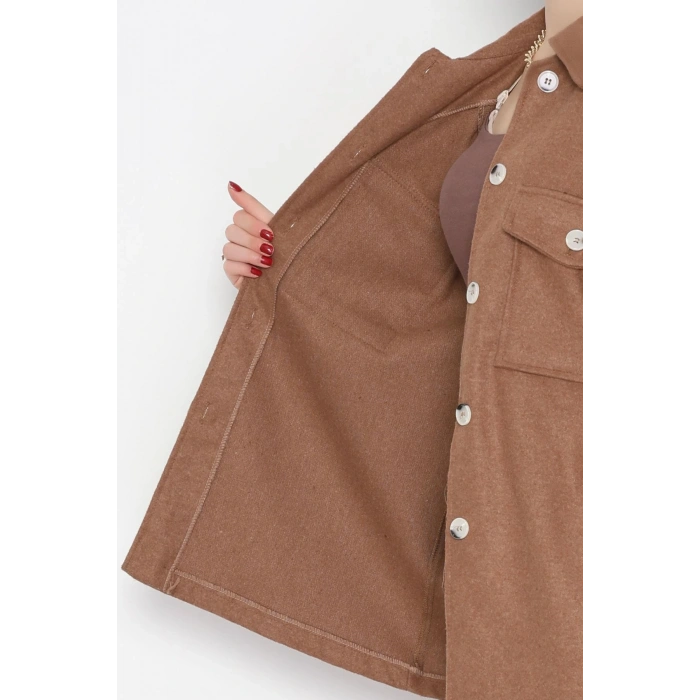 Çift Cepli Kuşaklı Tunik Gömlek Taba - 70991.1775.