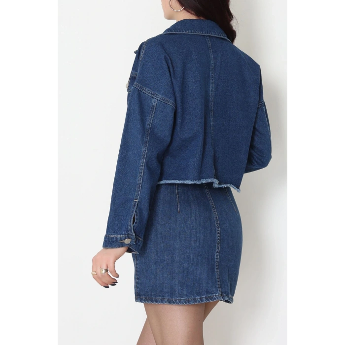 Çift Cepli Püsküllü Kot Ceket Koyumavi - 31726.2059.