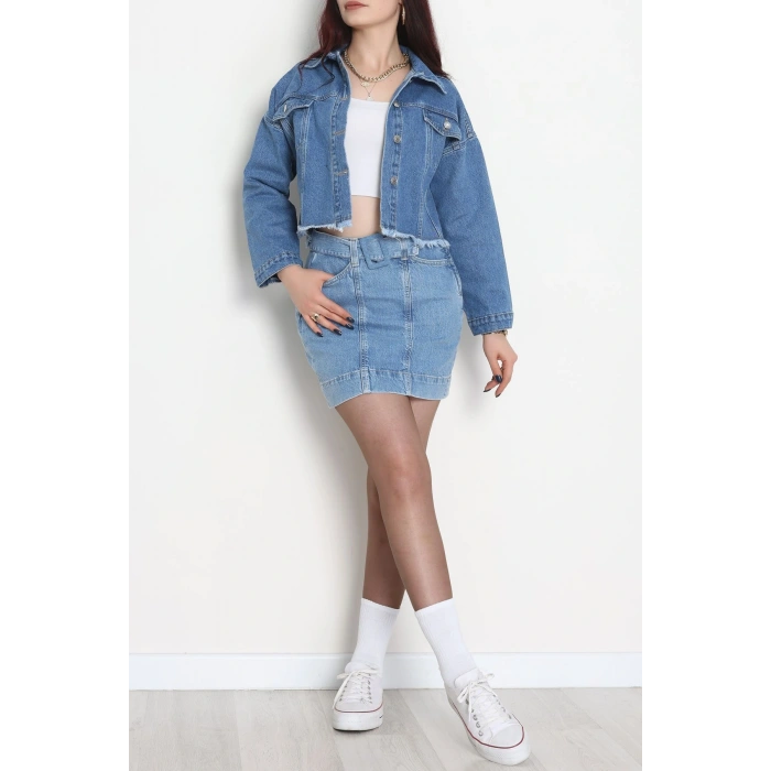 Çift Cepli Püsküllü Kot Ceket Mavi - 31726.2059.