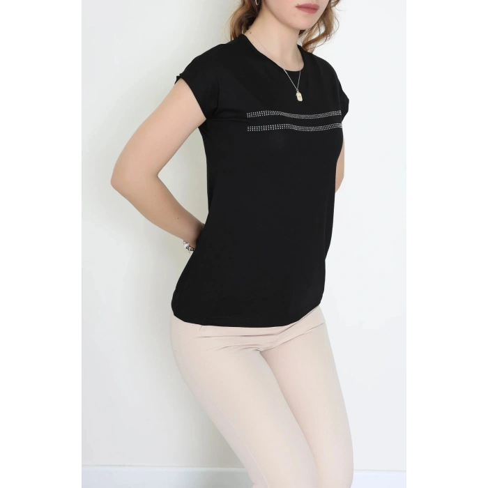 Çift Çizgi Viskon Bluz Siyah - 44000.599.