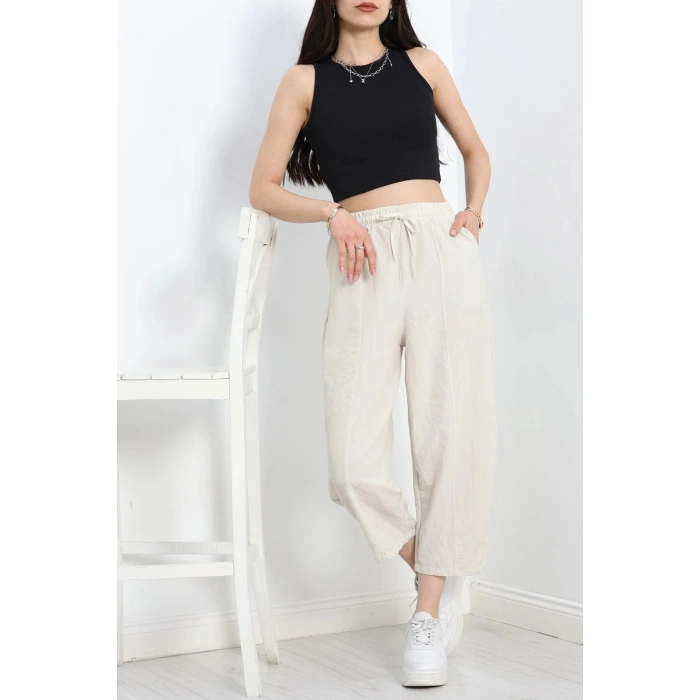 Çımalı Şalvar Pantolon Krem1 - 320.1247.