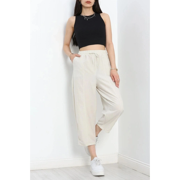 Çımalı Şalvar Pantolon Krem1 - 320.1247.