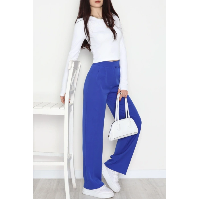 Cırtlı Palazzo Pantolon Saks - 51213.1779.