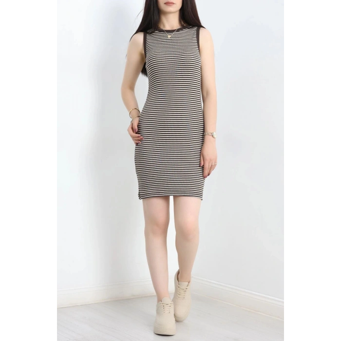 Çizgili Atlet Elbise Acıkahve - 90347.1567.