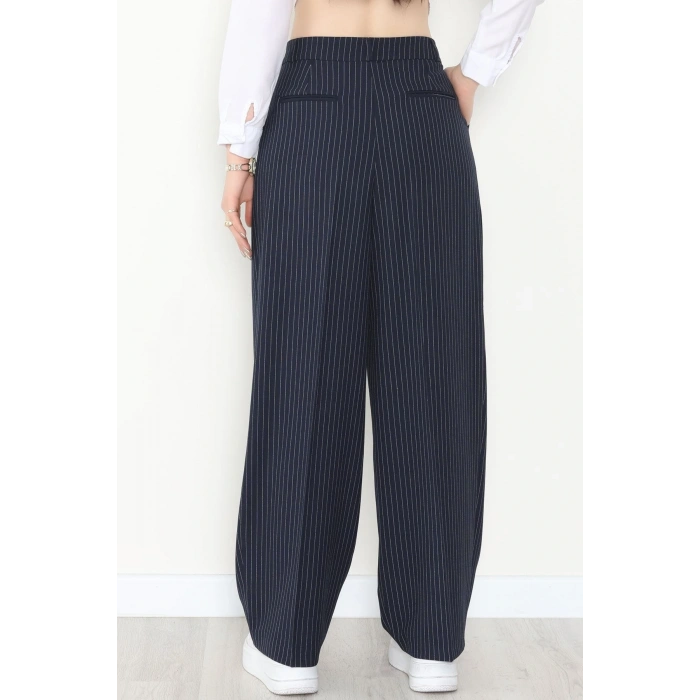 Çizgili Bol Paça Pantolon Lacivert - 7150.424.
