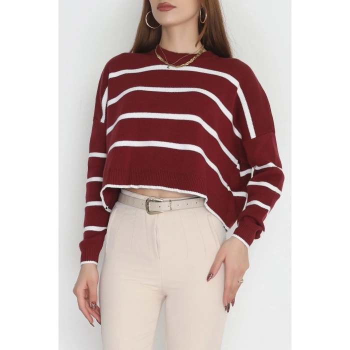 Çizgili Crop Triko Bordolatte - 3100.1577.
