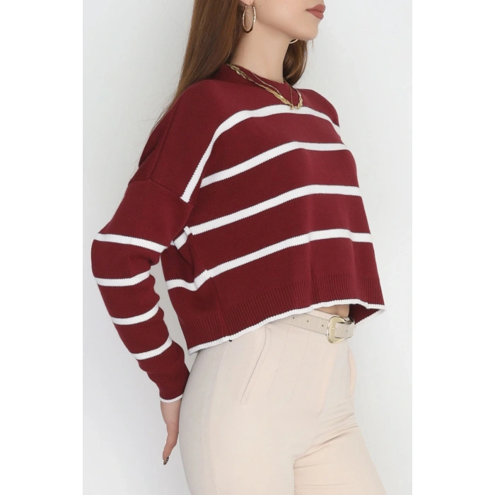 Çizgili Crop Triko Bordolatte - 3100.1577.