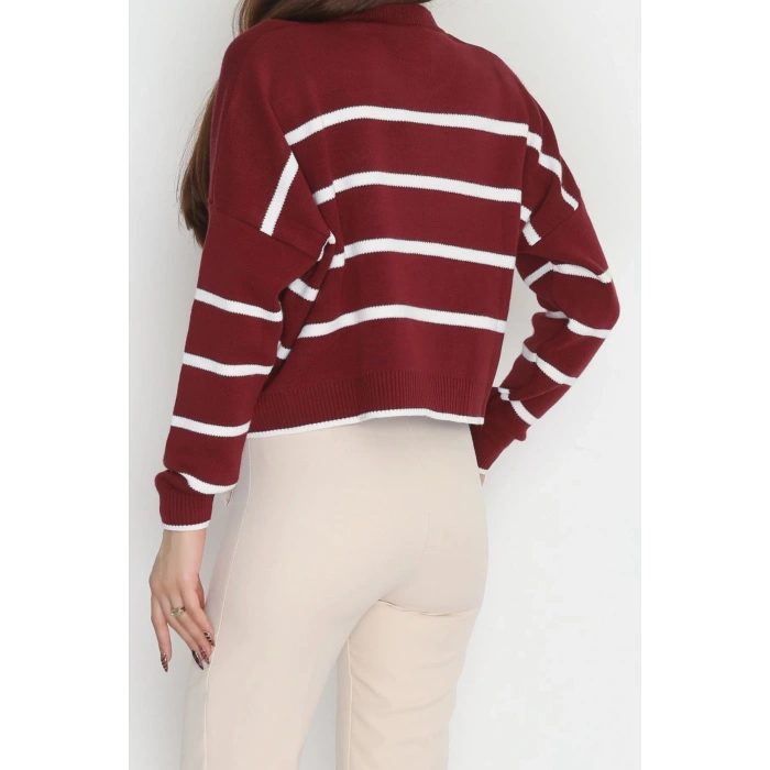 Çizgili Crop Triko Bordolatte - 3100.1577.