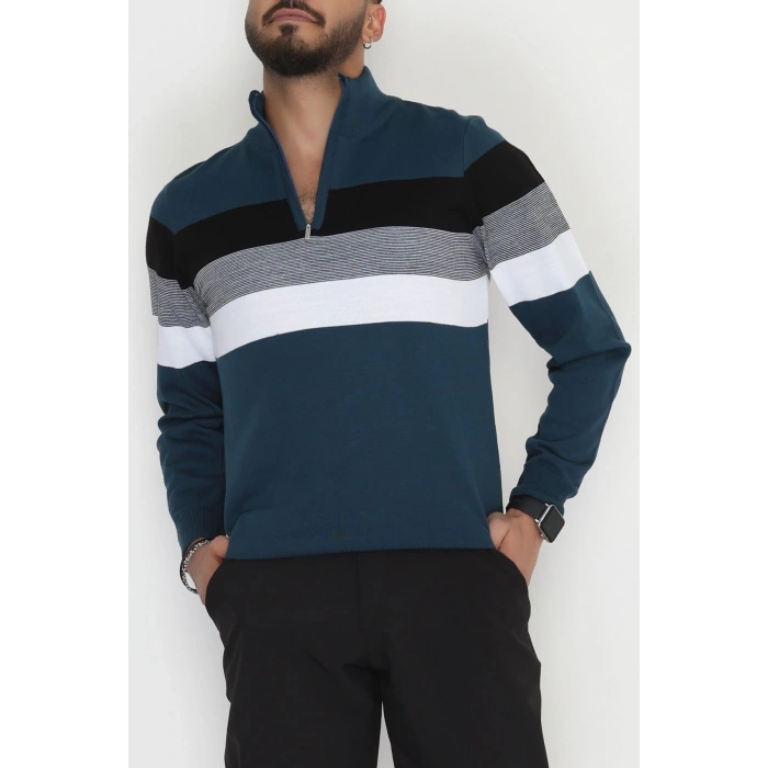 Çizgili Erkek Triko Petrol - 2530.2052.