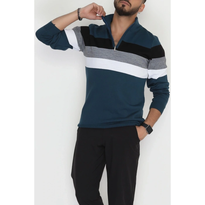 Çizgili Erkek Triko Petrol - 2530.2052.