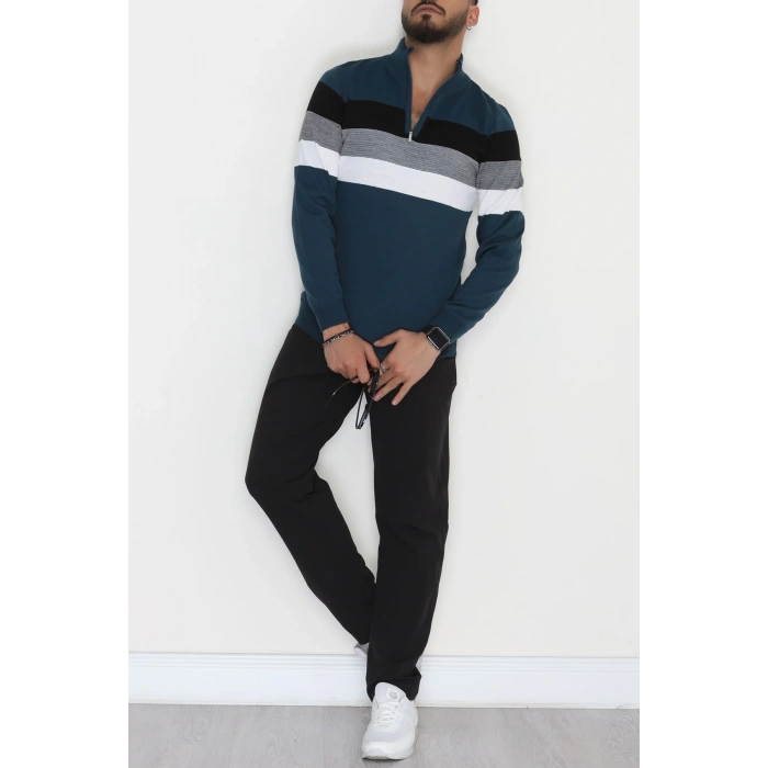 Çizgili Erkek Triko Petrol - 2530.2052.