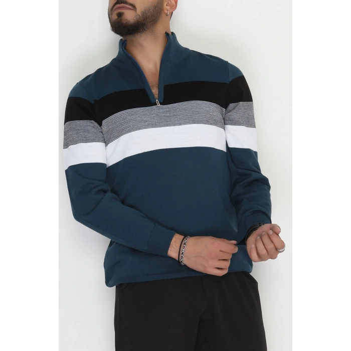 Çizgili Erkek Triko Petrol - 2530.2052.