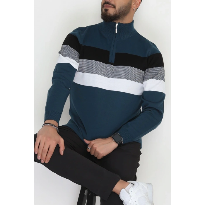 Çizgili Erkek Triko Petrol - 2530.2052.