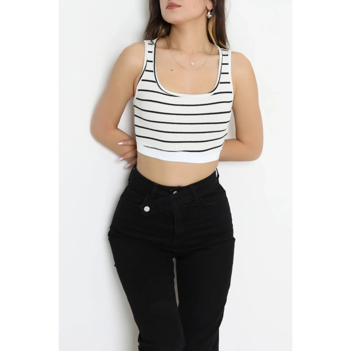 Çizgili Kaşkorse Crop Bustiyer Ekru - 71033.1748.