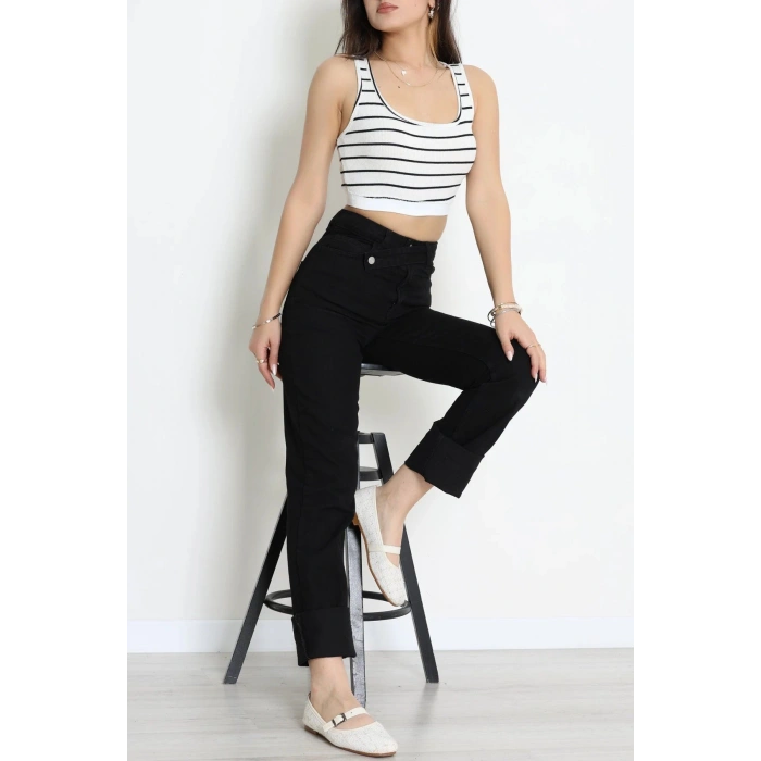 Çizgili Kaşkorse Crop Bustiyer Ekru - 71033.1748.