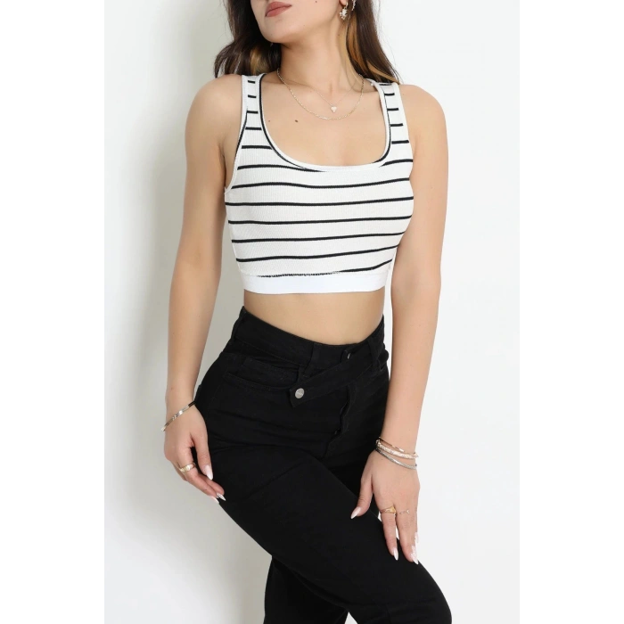Çizgili Kaşkorse Crop Bustiyer Ekru - 71033.1748.