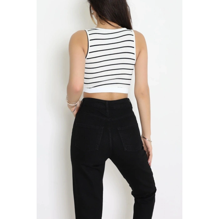 Çizgili Kaşkorse Crop Bustiyer Ekru - 71033.1748.