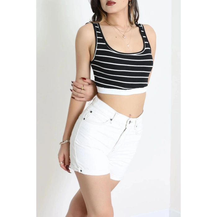 Çizgili Kaşkorse Crop Bustiyer Siyah - 71033.1748.