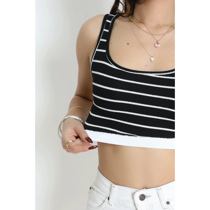 Çizgili Kaşkorse Crop Bustiyer Siyah - 71033.1748.